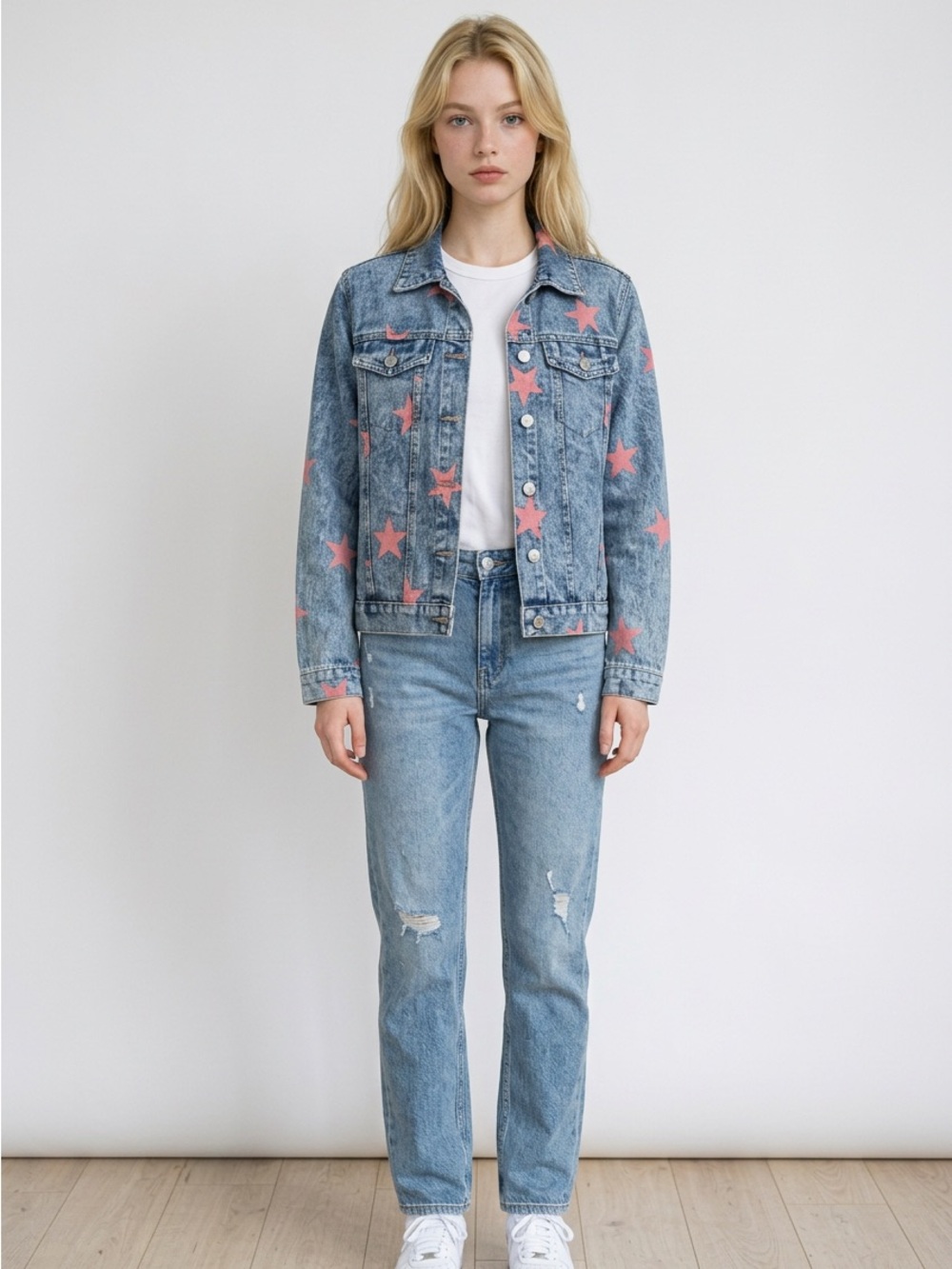Knox Rose Light Blue Straight-Leg Jeans with Pink Star Accents
